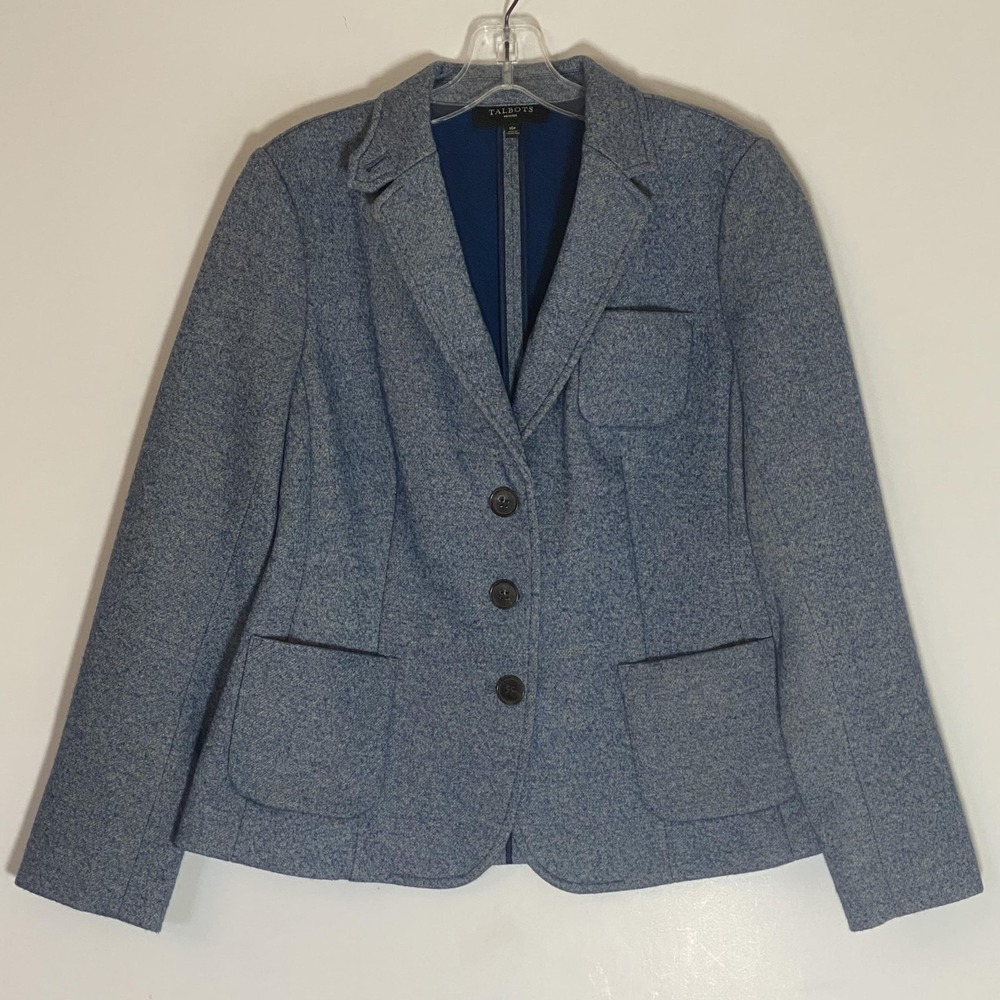 Talbots Blazer Jacket Womens 10P Blue Flecked Notch Collar Classy Casual Pockets